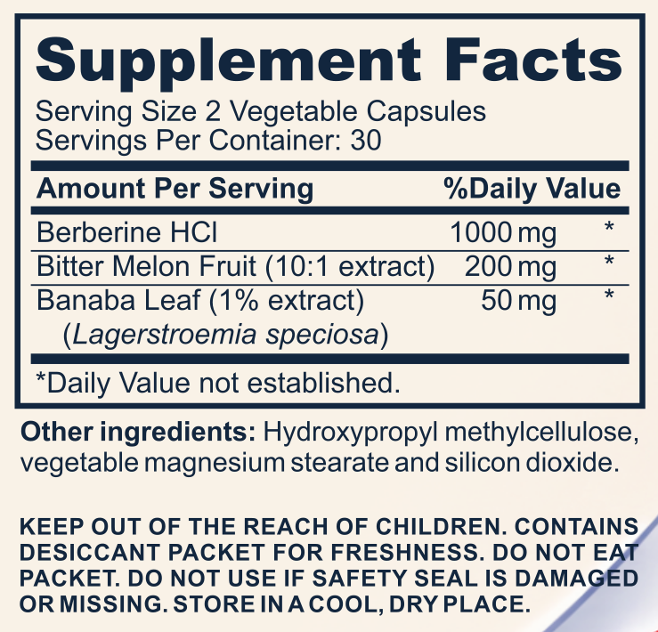 BERBERINE COMPLEX 1,000 MG supplement facts label