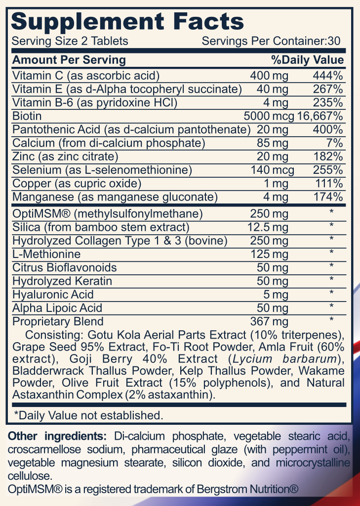 HAIR FORMULA supplement facts label
