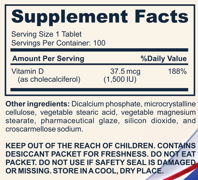 VITAMIN D-3 1,500 IU supplement facts label