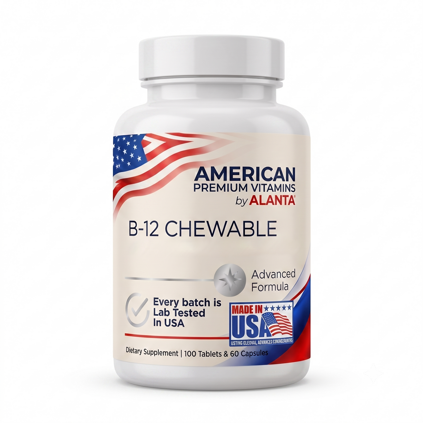 American Premium Vitamins by Alanta B-12 Chewable 3,000 mcg, 100 chewable tablets